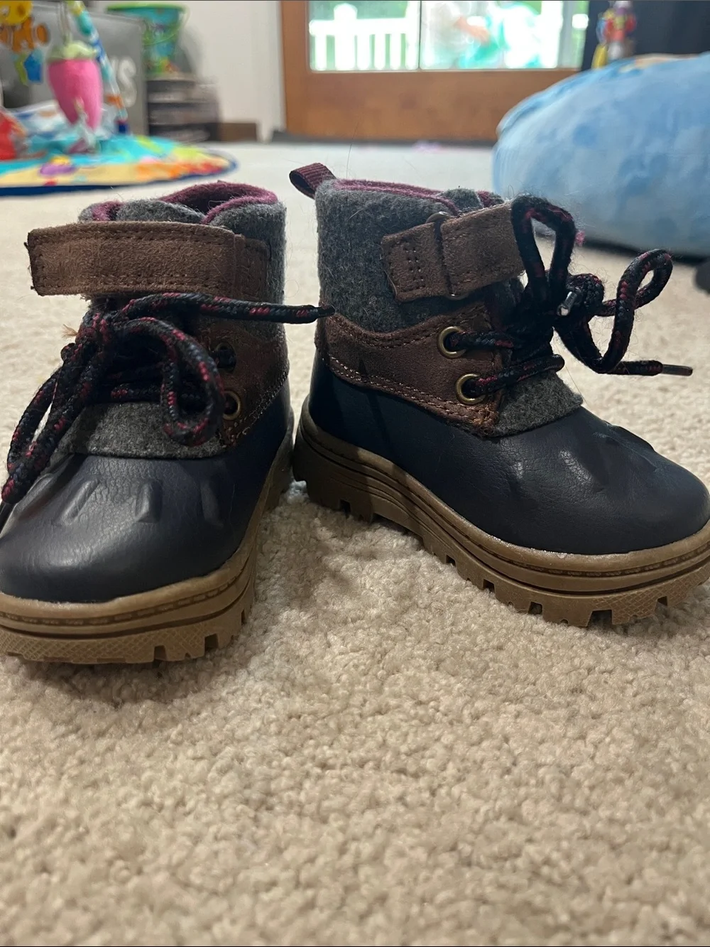 Carters Baby Boys Navy and Brown Weather-Resistant Lace Boots